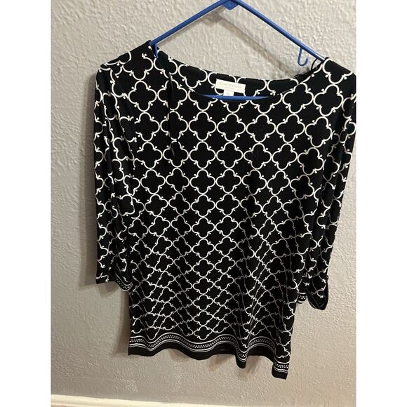 Charter Club Black White size Large P  3/4 length sleeve tunic top - Picture 2 of 7